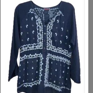 Johnny Was Navy Embroidered Tunic